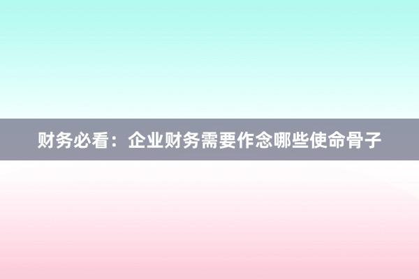 财务必看：企业财务需要作念哪些使命骨子
